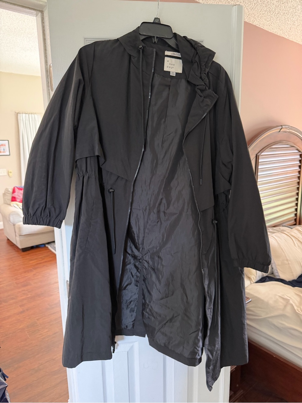 a new day Black Hooded Trench Coat